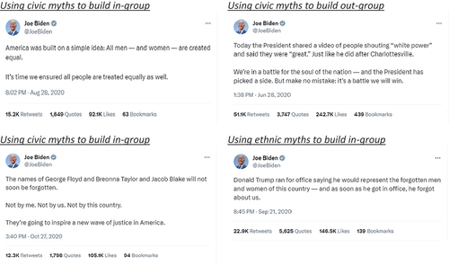 Figure 1. Joe Biden tweets drawing from nationalist myths and symbols.