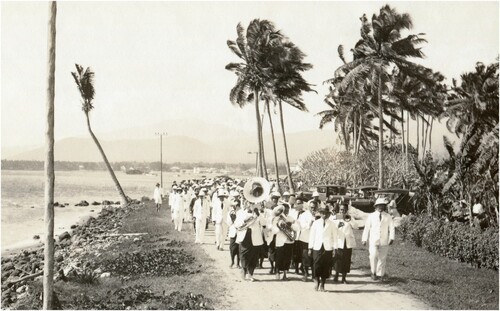 Figure 2. Photo (3 July 1932) “Apia Brass Band en route to the newly renovated German monument at Malinu’u;” Klinkmüller Family Collection/T.Brunt.