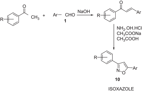 Scheme 2.  Synthesis of isoxazolesAr, meta-phenoxy phenyl; R = H (10a), 4-chloro (10b), and 4-methoxy (10c).