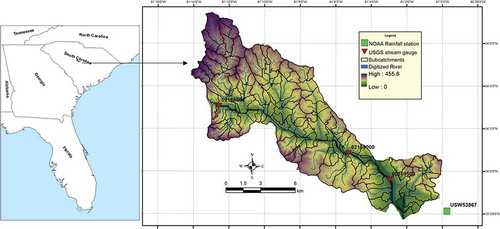 Figure 1. Location of the study area. It comprises two watersheds near the city of Columbia, South Carolina, USA