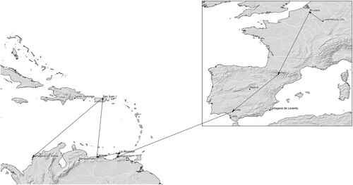 Figure 1. Life-trajectory of María Juana Knepper y Trippel (Luxembourg City, 1666 - Cartagena de Indias, 1727).