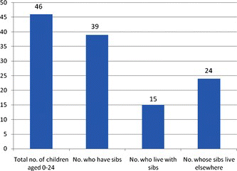 FIGURE 1 Infants, children, and adolescents with HIV/AIDS: residence in relation to their siblings. This category excludes 22 adolescent mothers who lived independently. The mean age of the children with HIV/AIDS was 12.2 years. The ages of siblings were not always recorded, especially if they did not reside with the client. (Figure is provided in color online).