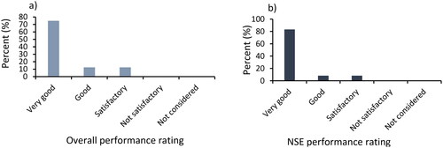 Figure 12. (a) MIKE-NAM overall performance rating; (b) NSE performance rating.