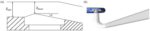 Figure 2 Schematic representation of the Venturi geometry (left) and meridian view of the Francis turbine (right)