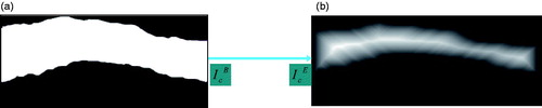 Figure 4. Euclidean distances transform. (a) The binary image IcB, (b) Distance transform image IcE.