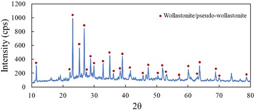 Figure 2. XRD pattern of uncarbonated wollastonite powder.