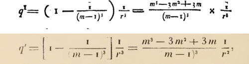 Fig. 3 Values of q′ in the straight-line configuration from the original publication of Lagrange’s paper (top) and from his collected works (bottom).