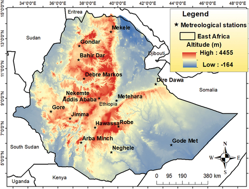 Figure 1. Locations of meteorological sites in different cities of Ethiopia.