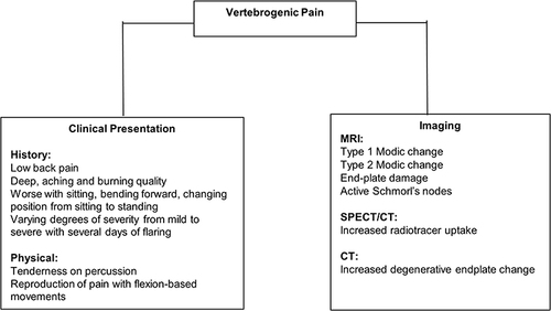 Figure 4 Diagnostic approach to vertebrogenic pain requires concordance of clinical presentation and radiographic finding on MRI.