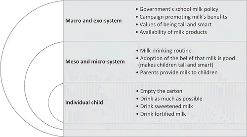 Figure 4. Factors from different ecological system levels that are linked to individual’s practices.