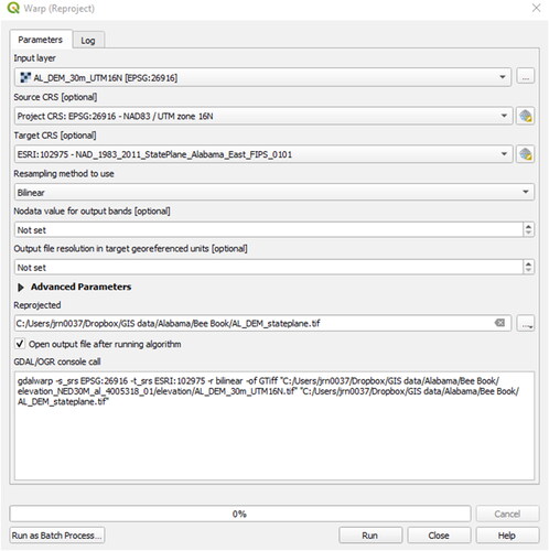 Figure 79. Project a raster dataset to a new target coordinate reference system (CRS).