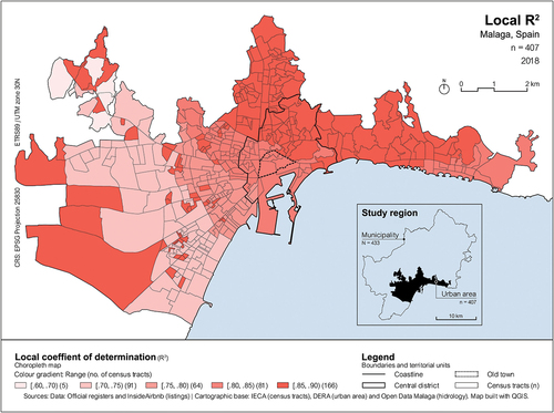 Figure 8. Local R2 of the geographically weighted regression model.