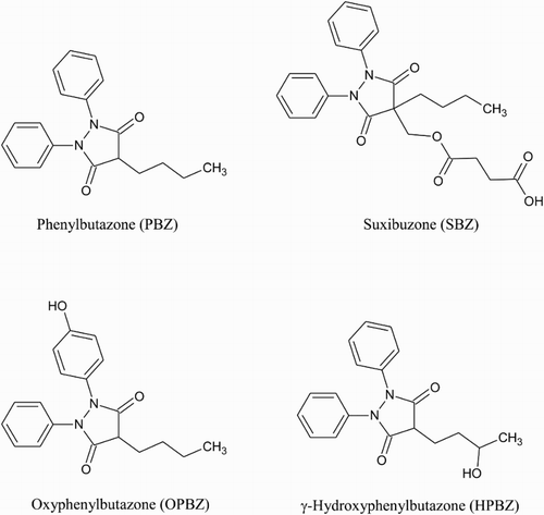 Figure 1. Chemical structures of PBZ, its prodrug SBZ and its metabolites OPBZ and HPBZ.