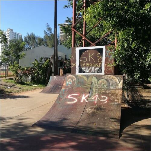 Figure 11. Graffiti and throw-ups cover skate ramp in the Parque dos Continuadores, Maputo, Mozambique. Source: Author’s own photograph (5 March 2020).