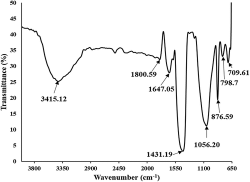 Figure 4. FTIR spectra of sugar palm fiber ash (SPFA).