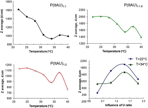 Figure 6. Evolution of the polymeric particles dimension with temperature.