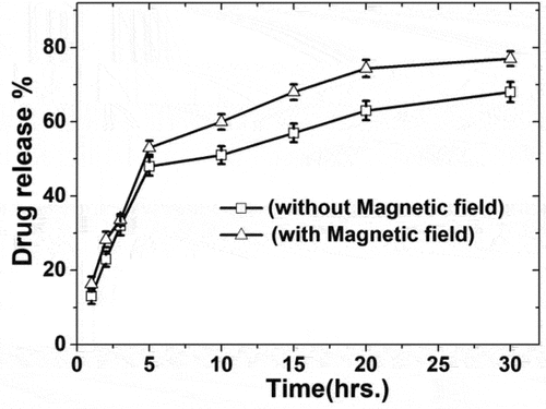 Figure 5. Drug release of the sample with and without magnetic field.