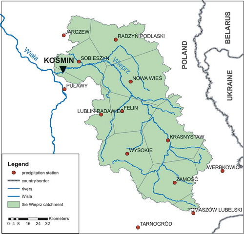 Fig. 1 Map of the Wieprz catchment together with the location of hydro-meteorological stations.