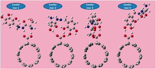 Figure 7. Non-covalent adsorption features of benserazide onto carboxylated carbon nanotube.