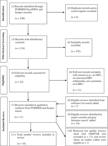 Figure 1. Study selection flow diagram.1Websites: https://www.unicef.org/, https://www.unicef-irc.org/, http://www.who.int/en/, http://www.unwomen.org/en, http://www.savethechildren.org/, http://www.care.org/, https://www.campbellcollaboration.org/, http://www.bettercarenetwork.org/, https://plan-international.org/, http://www.endcorporalpunishment.org/, http://www.childtrafficking.com/, http://www.ecpat.org/, http://www.unfpa.org/, http://www.worldsexology.org/, http://www.svri.org/, https://www.globalfundforwomen.org/, https://www.fordfoundation.org/, http://www.icrw.org/, http://www.popcouncil.org/, http://www.pathfinder.org/, https://www.engenderhealth.org/index-main.php, http://whatworks.co.za/