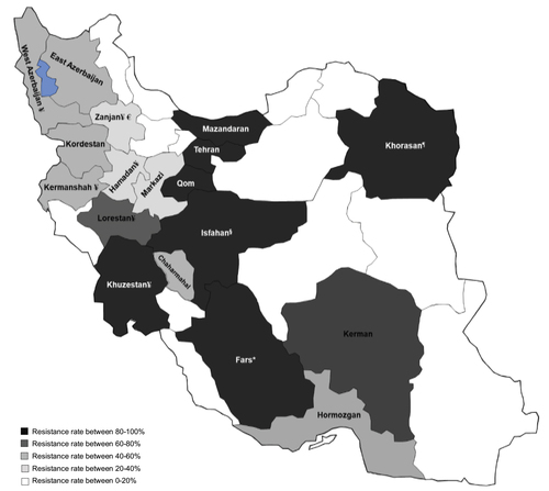Figure 3 Carbapenem-resistance rates in different areas of Iran (according to the disk diffusion method).