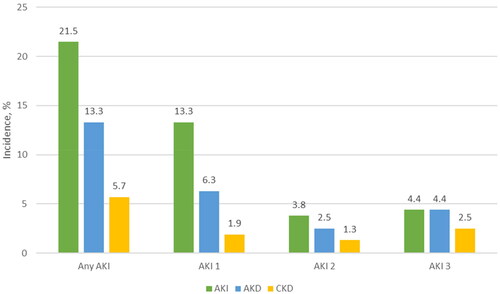 Figure 3. Incidence of acute kidney injury, acute kidney disease, and chronic kidney disease.