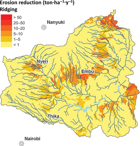 Figure 2. Spatial expression of predicted erosion reduction, as compared with the baseline scenario, following ridging.