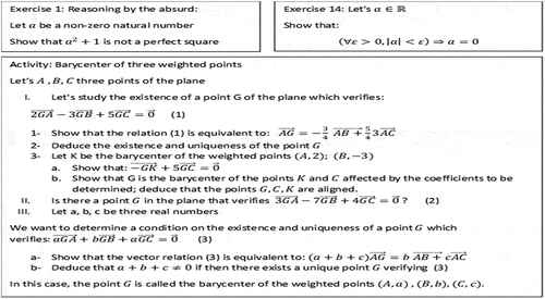 Figure 20. Some exercises and problems of the Fi rihab riyadiyat textbook for 1st year BAC. Exp science pages: 25, 30, 87.