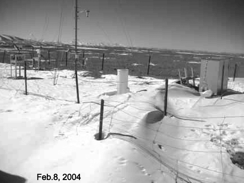 Figure 10 Snow cover trapped by the instruments and fence at the BJ site, in WSW direction.