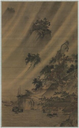 Fig. 5. Lu Wenying (c. 1480–c. 1507), River Village in a Rainstorm, hanging scroll, ink and slight color on silk, 170.5 × 103.4 cm. Courtesy of the Cleveland Museum of Art. Creative Commons, Free Reuse.