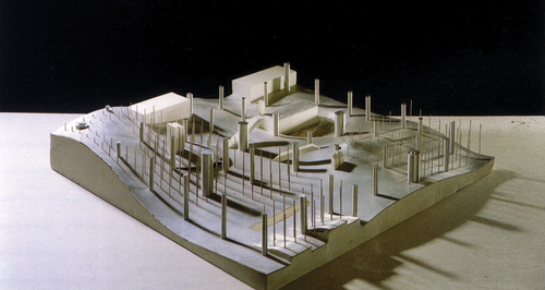 Figure 6. Bottom half of the building: visible the covered plaza with its distinctive dunes. Source: Koolhaas Citation1998a, p. 115.