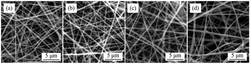 Figure 2. The SEM images of electrospinning films. (a)-(d) surface-1 to surface-4
