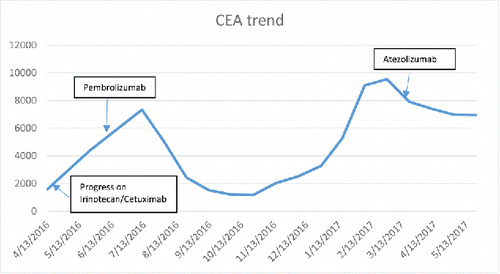 Figure 3. CEA trend of patient starting April 2016.