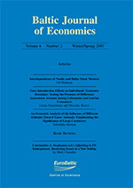 Cover image for Baltic Journal of Economics, Volume 6, Issue 2, 2007