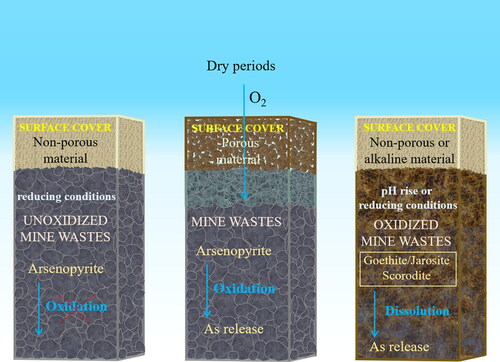 Figure 3. Scheme of surface covers on (weathered) arsenopyrite-bearing mine waste.