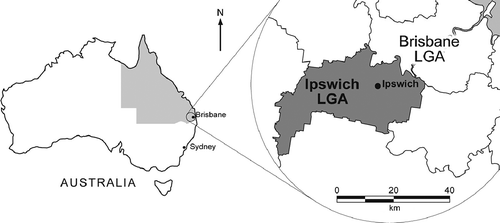 Figure 1. Ipswich Local Government Area and the south-east Queensland region.