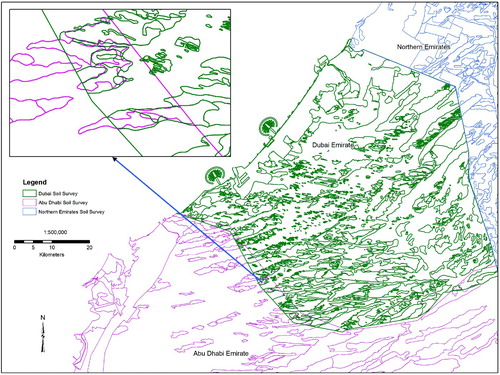 Figure 2. Overlapping boundaries between Abu Dhabi, Dubai, and Northern Emirates maps.