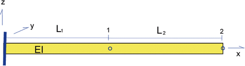 Figure 1. Inverse problem for a two element beam.