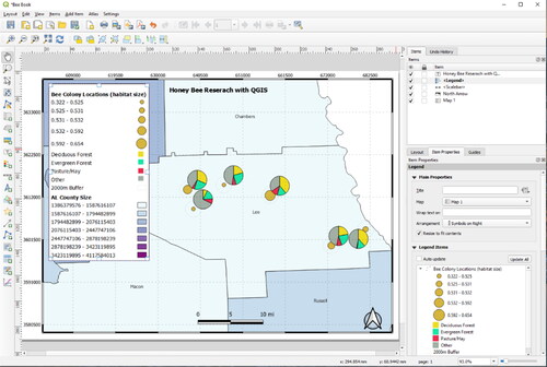 Figure 108. Final map with title, legend, north arrow, scale and coordinate grid in the QGIS print layout.