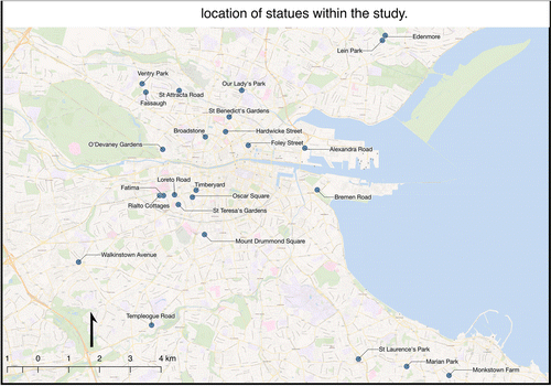 Figure 1. Statues’ locations within the study.