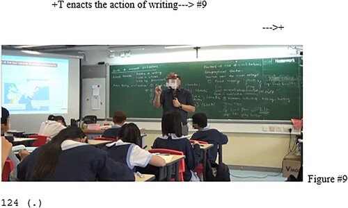 Figure #9. T enacts the action of writing.