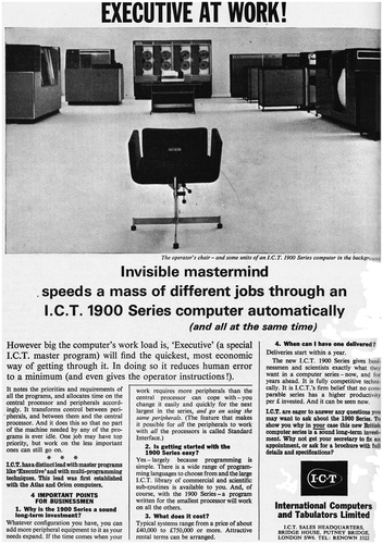 Figure 2. ICT general press display advertisement promoting the ‘Executive’ program supervisory system, 1964.
