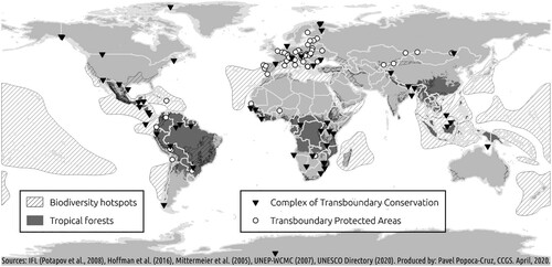 Figure 1. Transboundary Conservation, Tropical Forests, and Biodiversity Hotspots. Source: Pavel Popoca-Cruz.