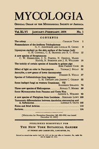 Cover image for Mycologia, Volume 46, Issue 1, 1954