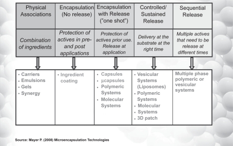 Figure 4 Delivery systems: from the simplest to the most complicated. Reproduced courtesy of Pat Meyer, Lipo Chemicals.