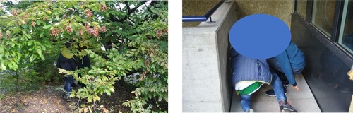 Figure 2. Making secret hiding places in natural and built environments (under a tree and in a niche between a wall and a building)Note: Both pictures were taken during the data collection for the interview study.