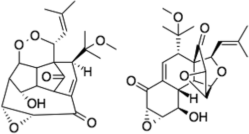 Figure 2: Comparison of the purported structure of hexacyclinol synthesized by La Clair (left) and panepophenanthrin (right). In terms of elemental constitution, the structure on the right differs from the structure on the left by an extra methanol moiety. However, even a casual inspection reveals many structural differences. The numbers indicate corresponding atoms.