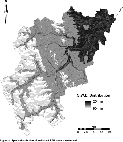 Figure 6. Spatial distribution of estimated SWE across watershed.