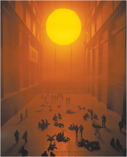 Fig.11. Olafur Eliasson: The Weather Project, 2003. Monofrequency light, foil, haze machine, mirror foil, scaffold. Installation view: Tate Modern, London, 2003. © Olafur Eliasson. Photo by Andrew Dunkley and Marcus Leith. Courtesy the artist; neugerriemschneider, Berlin; Tanya Bonakdar Gallery, New York.