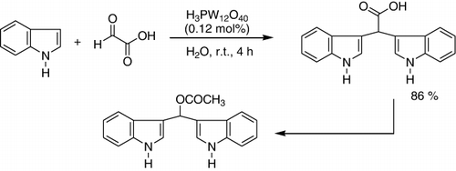 Scheme 30. Electrophilic reaction of indole with glyoxylic acid.